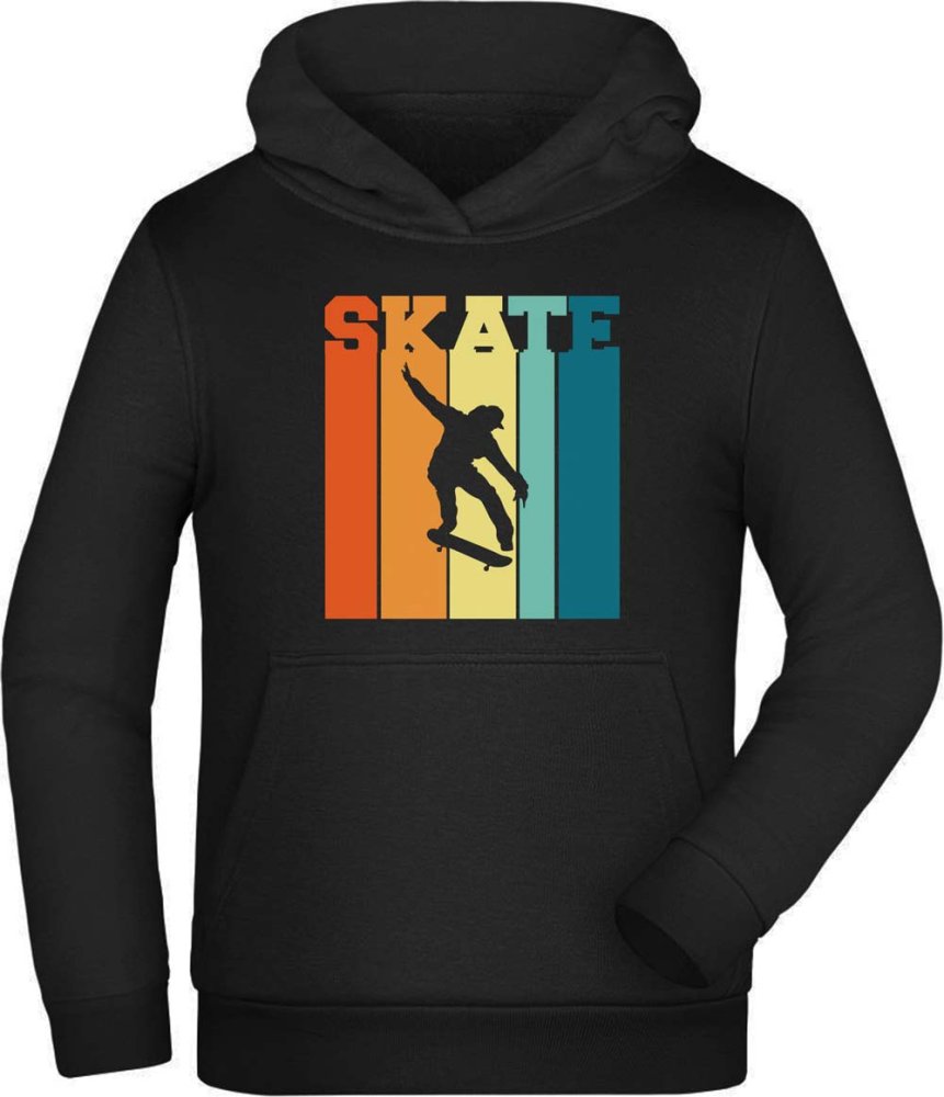 Hooded Skater Sweater Kids Hoodie - Jumping Retro Skater with Skate Lettering i546